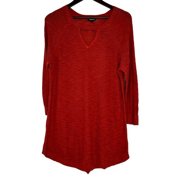 Torrid Orange Tunic Sweater Size 1 (1X) Lightweight Keyhole Neckline Fall Autumn - Picture 1 of 3